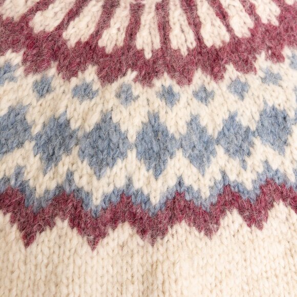 Vintage Fair Isle Sweater Wool Handknitted Nordic Full Zip Cream Blue Purple - Picture 6 of 13